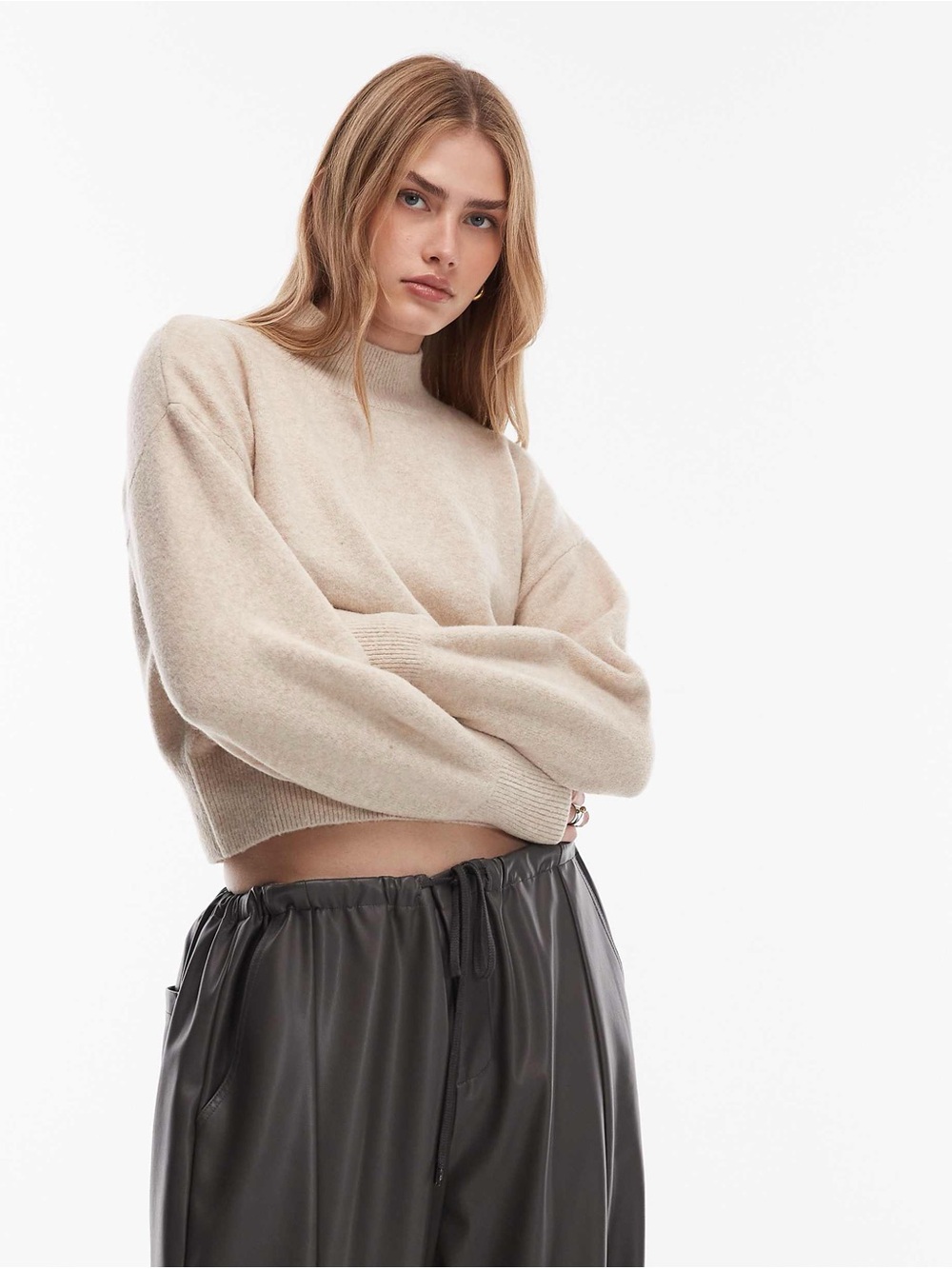 & Other Stories Los Angeles Atelier Beige Mock Neck Wool Blend Sweater XS